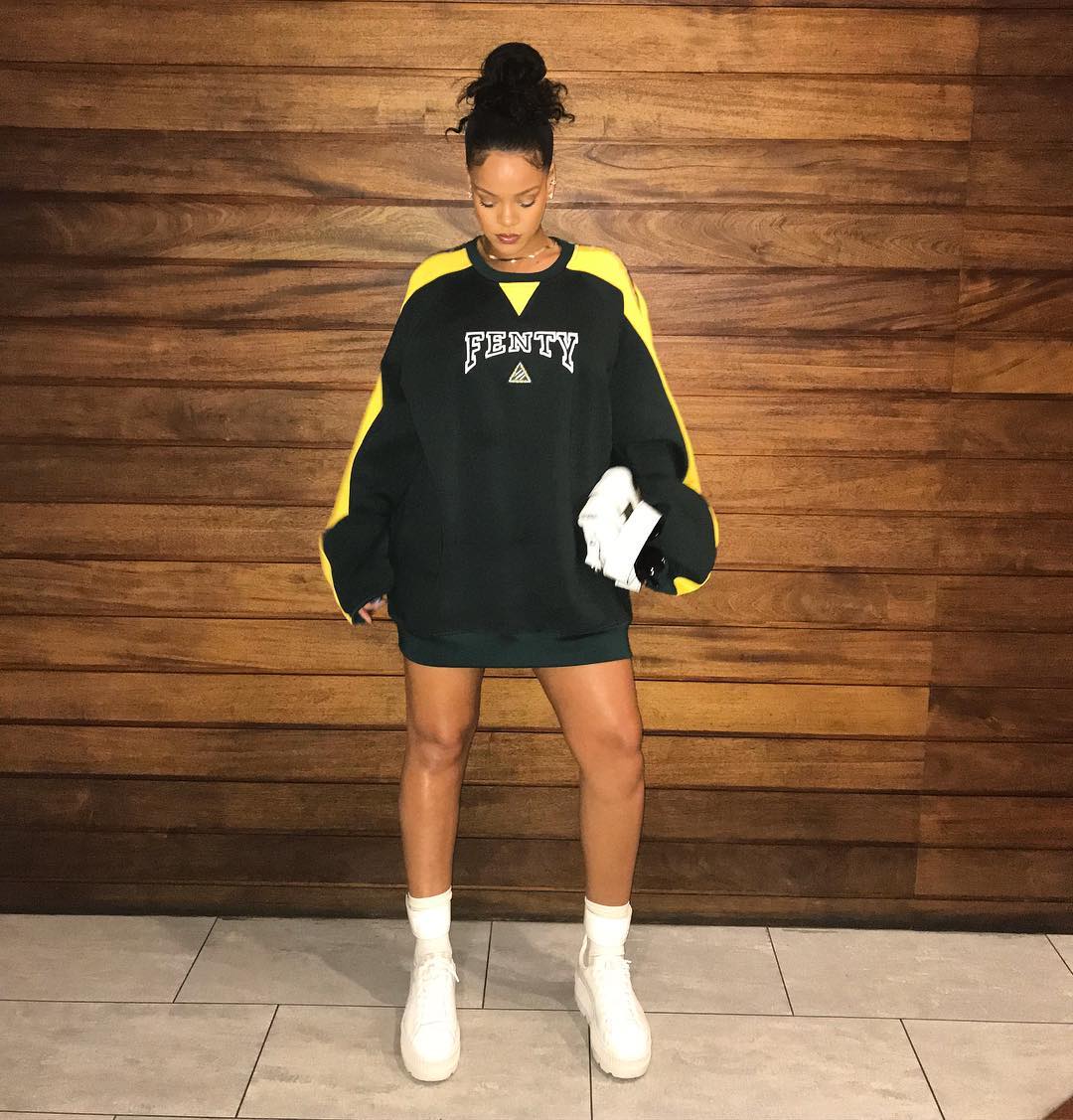 Thuisland de ober crisis Splurge: Rihanna's Instagram $196 FENTY x PUMA Logo Sweatshirt and $190  White Ankle Strap Sneakers, and