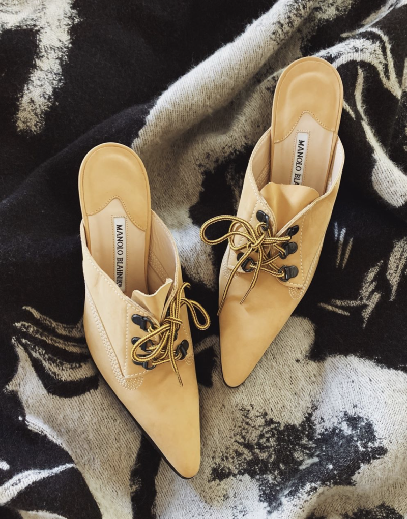 Bomb Product of the Day: Manolo Blahnik Suede Lace-up Mules