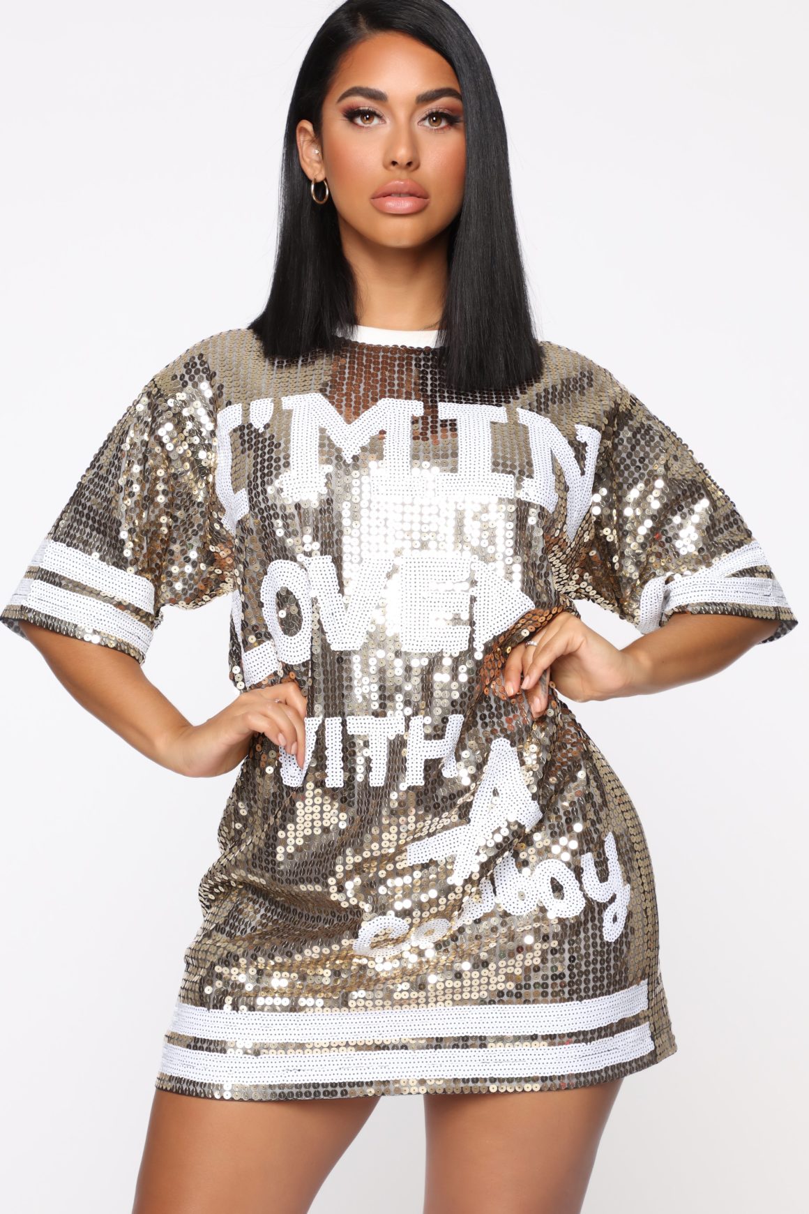 Angela Simmons Shimmered in a Sequined Fashion Nova T-Shirt Dress ...