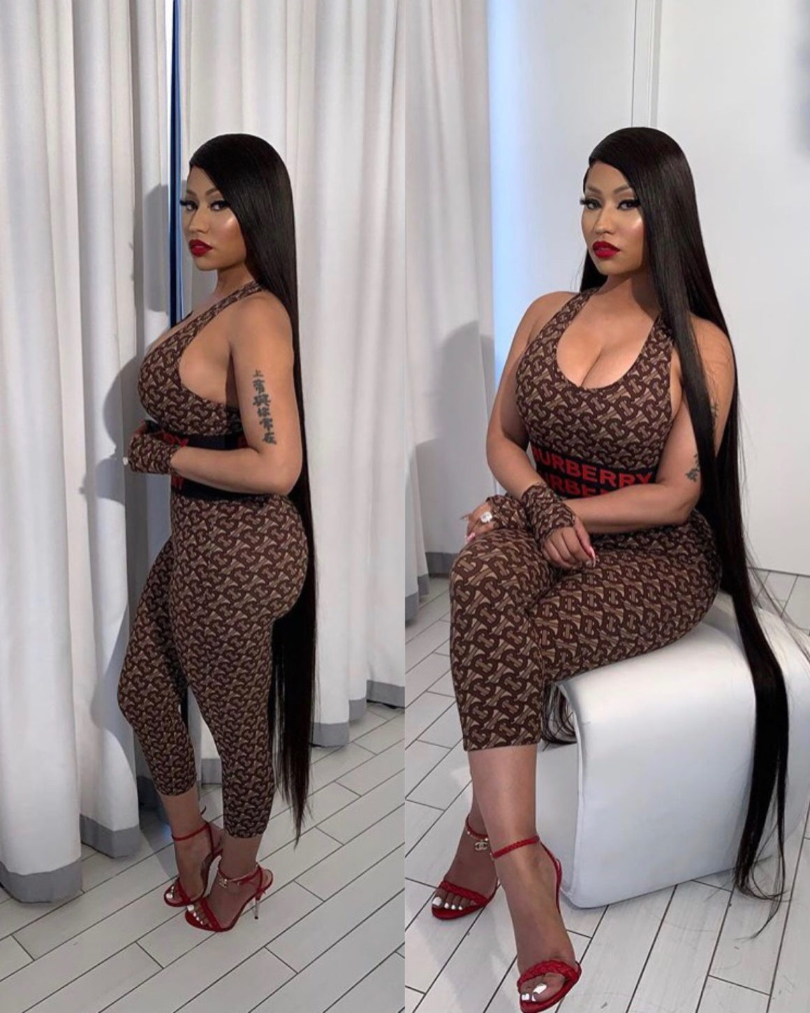 Nicki Minaj Ends Her Social Media Hiatus! She Posed Wearing $7,200 in  Camouflage Christian Dior, A Logo Printed Burberry Sports Bra with Matching  Leggings, Green Mark Fast, and more!