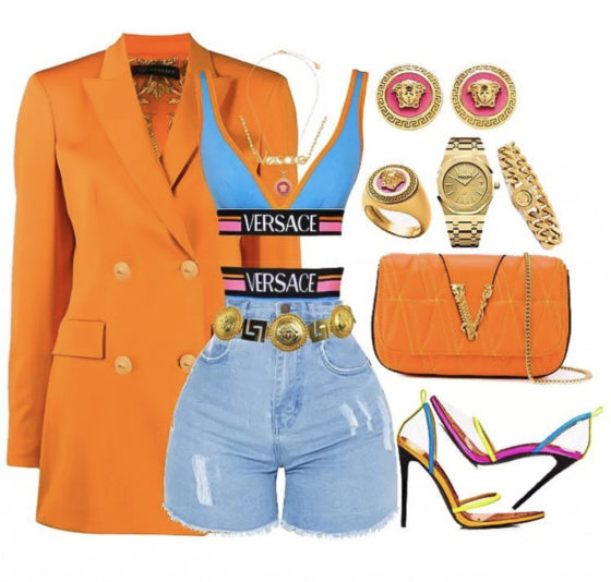 Outfit Inspiration: Versace Orange Blazer, Pretty Little Thing Denim ...