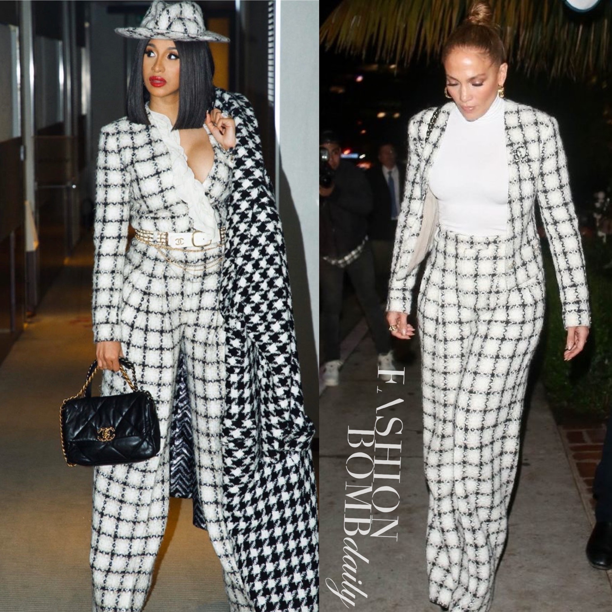 Who Wore it Better? Cardi B vs. Jennifer Lopez in Chanel Fall 2019 White  and Black Tweed Suit – Fashion Bomb Daily