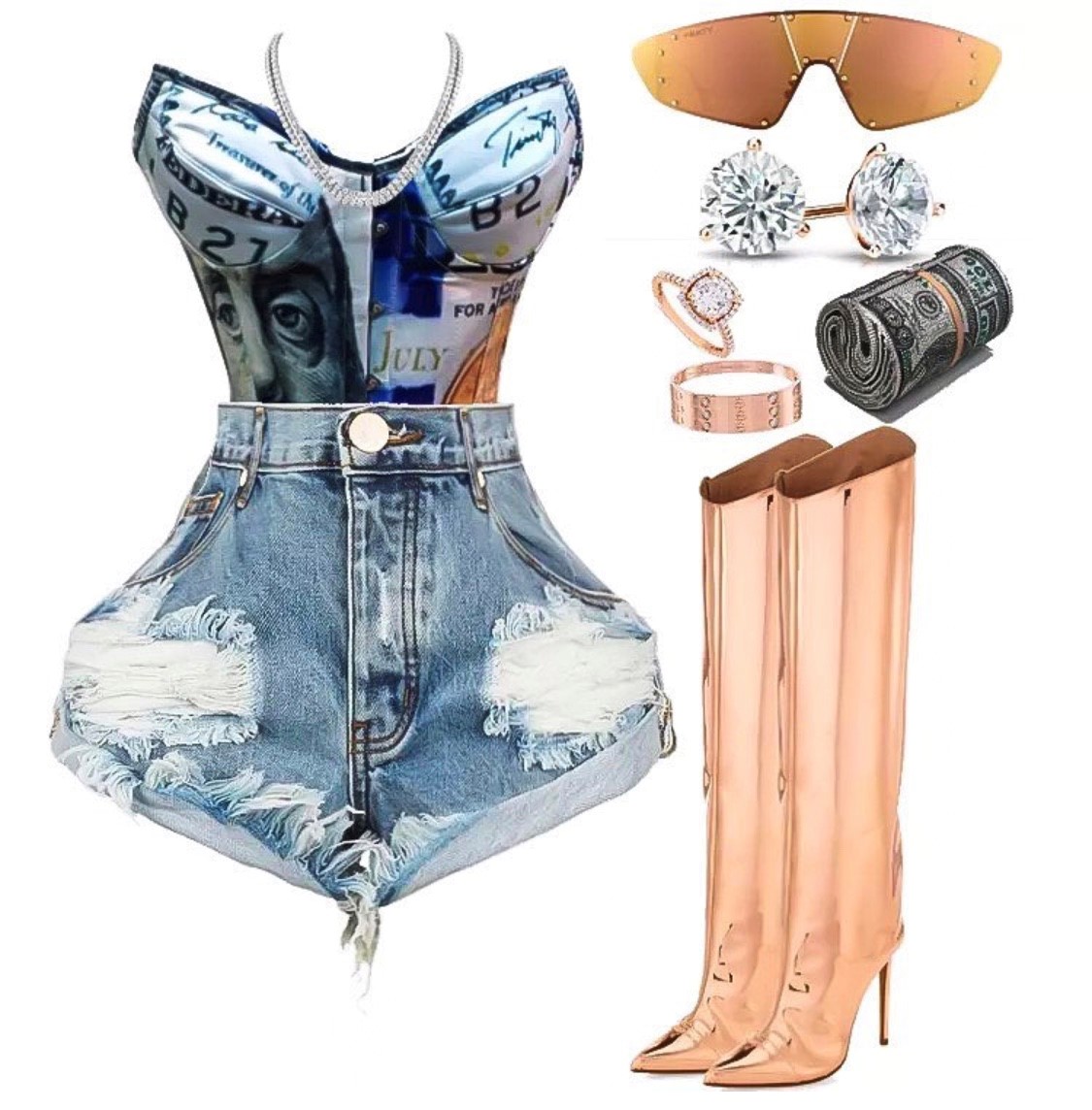 Outfit_Inspiration_Money_Print_Corset_by_Hawt_Topic_Denim_Shorts_by_One_Teaspoon_and_Metallic_Boots_by_Alexandre_Vauthier