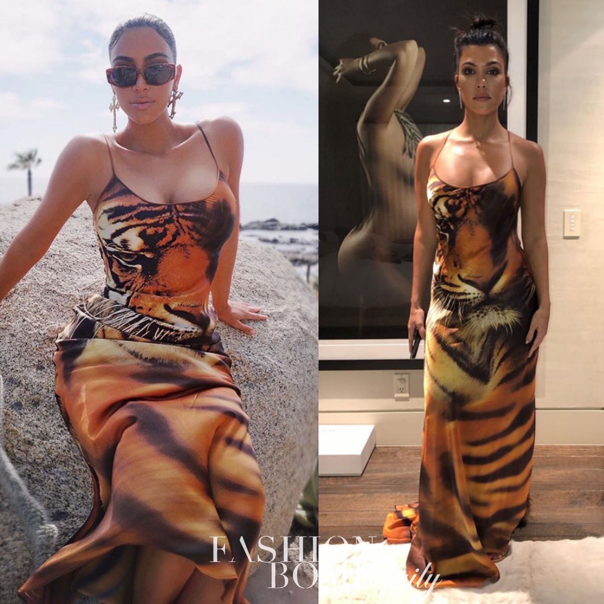 Who Wore it Better? Kim vs. Kourtney Kardashian in Roberto Cavalli's Tiger  King Print Vintage Dress + Shop These Tiger Inspired Pieces! – Fashion Bomb  Daily