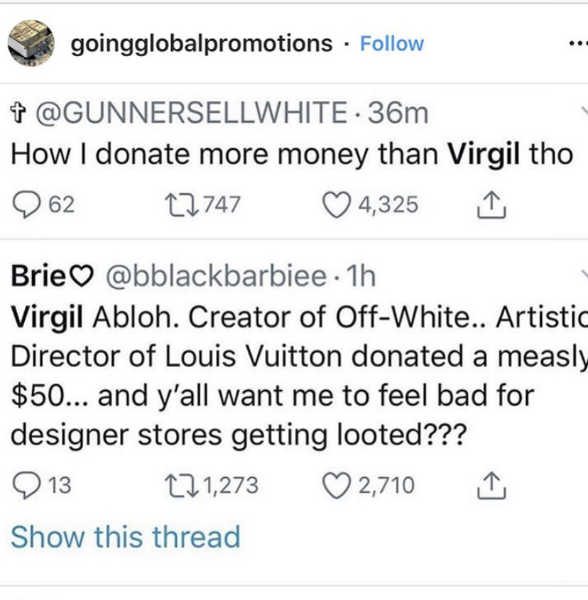 Louis Vuitton Designer Virgil Abloh Shamed For $50 Donation