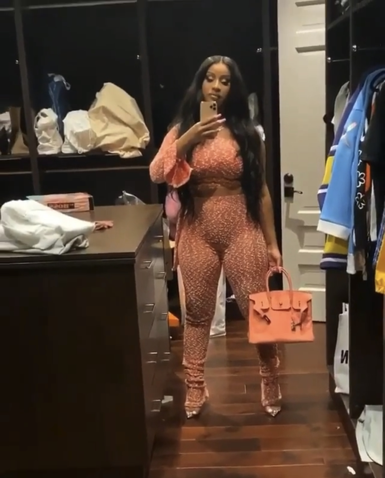Cardi B Stepped Out in a Dionne by Pink Printed T. Dionne Set