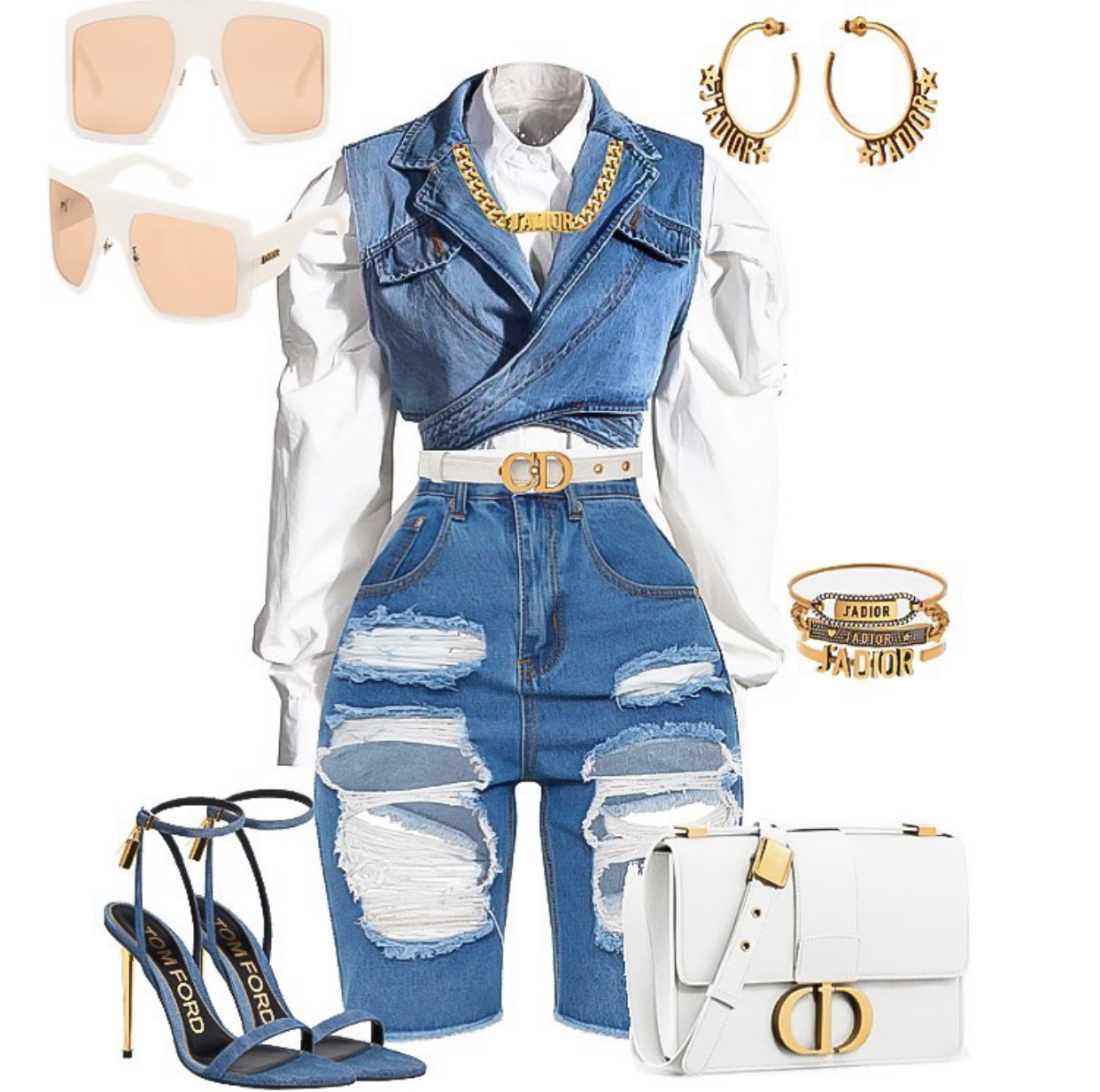 Style Inspiration: Denim on Denim for Fall by @StyledByJovon_ Featuring  AshHsa “Shanny” Top, Dior 30 Montaigne Bag and J'Adior Jewelry, and Tom  Ford Denim Padlock Sandals!