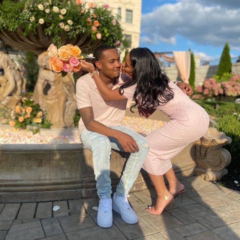 Taina Williams Posed With Beau G Herbo in $1,690 Pink Fendi Logo Dress