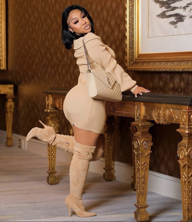 Ari Fletcher Mixes High and Low with a Sweater Dress From Fashion Nova and  YSL Accessories – Fashion Bomb Daily
