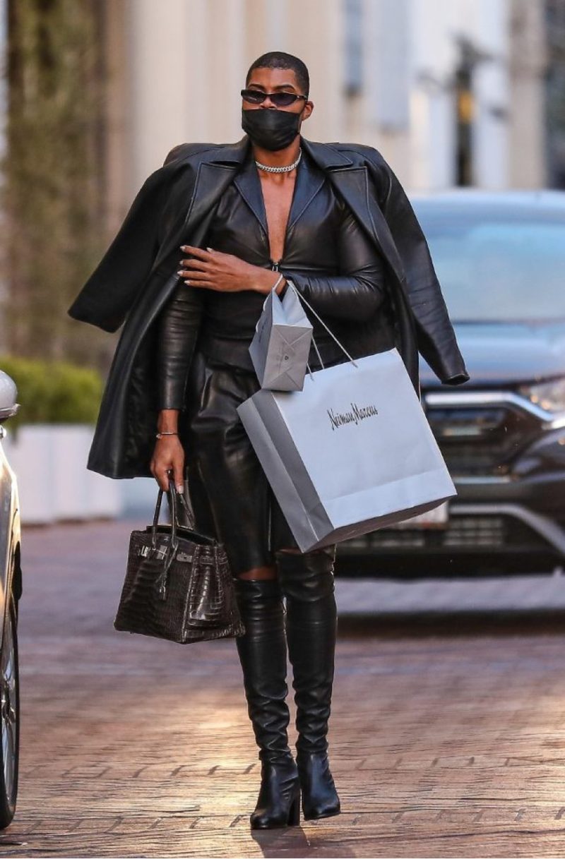 EJ Johnson Spotted Shopping in LA Wearing an All Black Leather