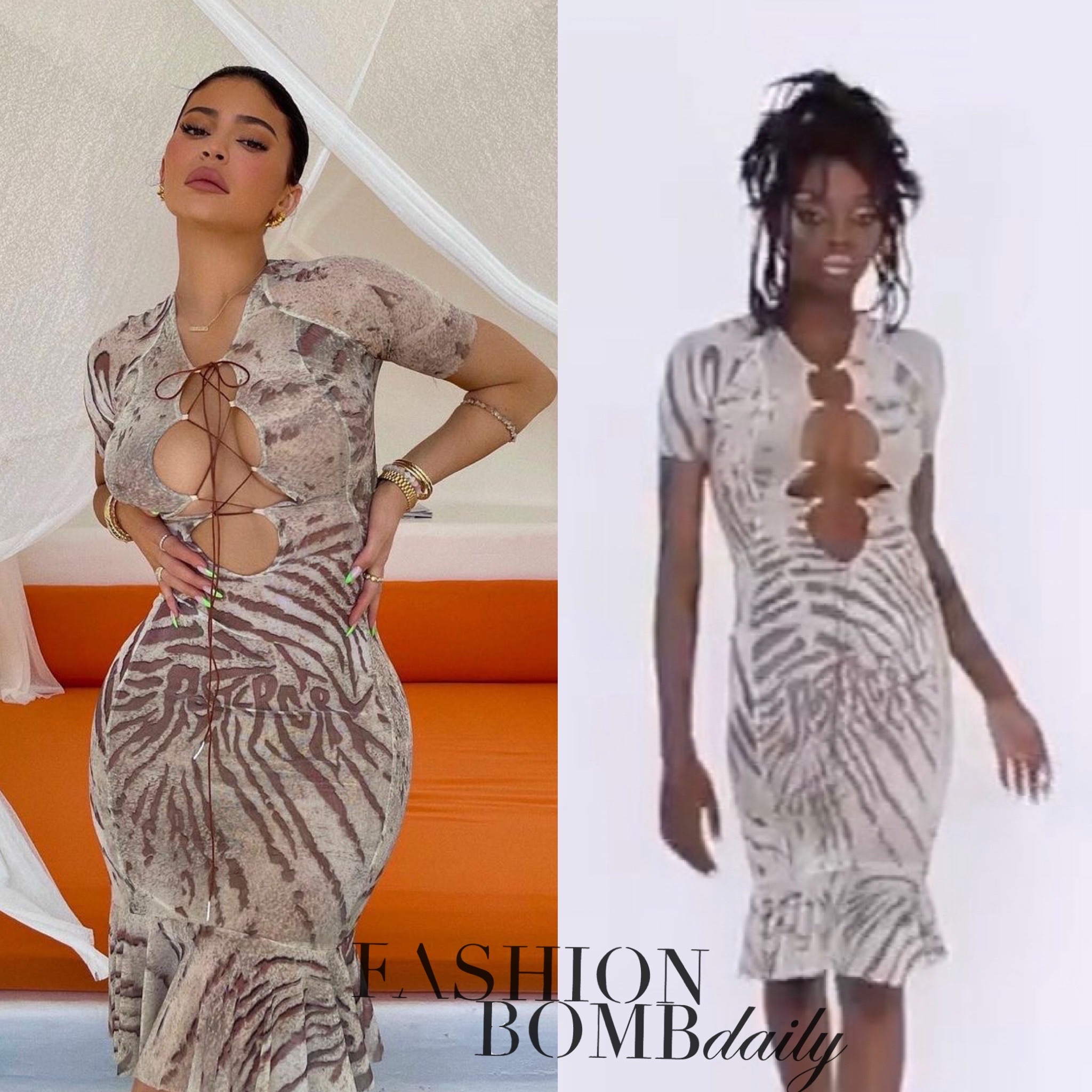 Most Requested Kylie Jenner S Instagram Poster Girl Official Lace Up Zebra Print Ruffle Hem Dress Fashion Bomb Daily Style Magazine Celebrity Fashion Fashion News What To Wear Runway Show Reviews
