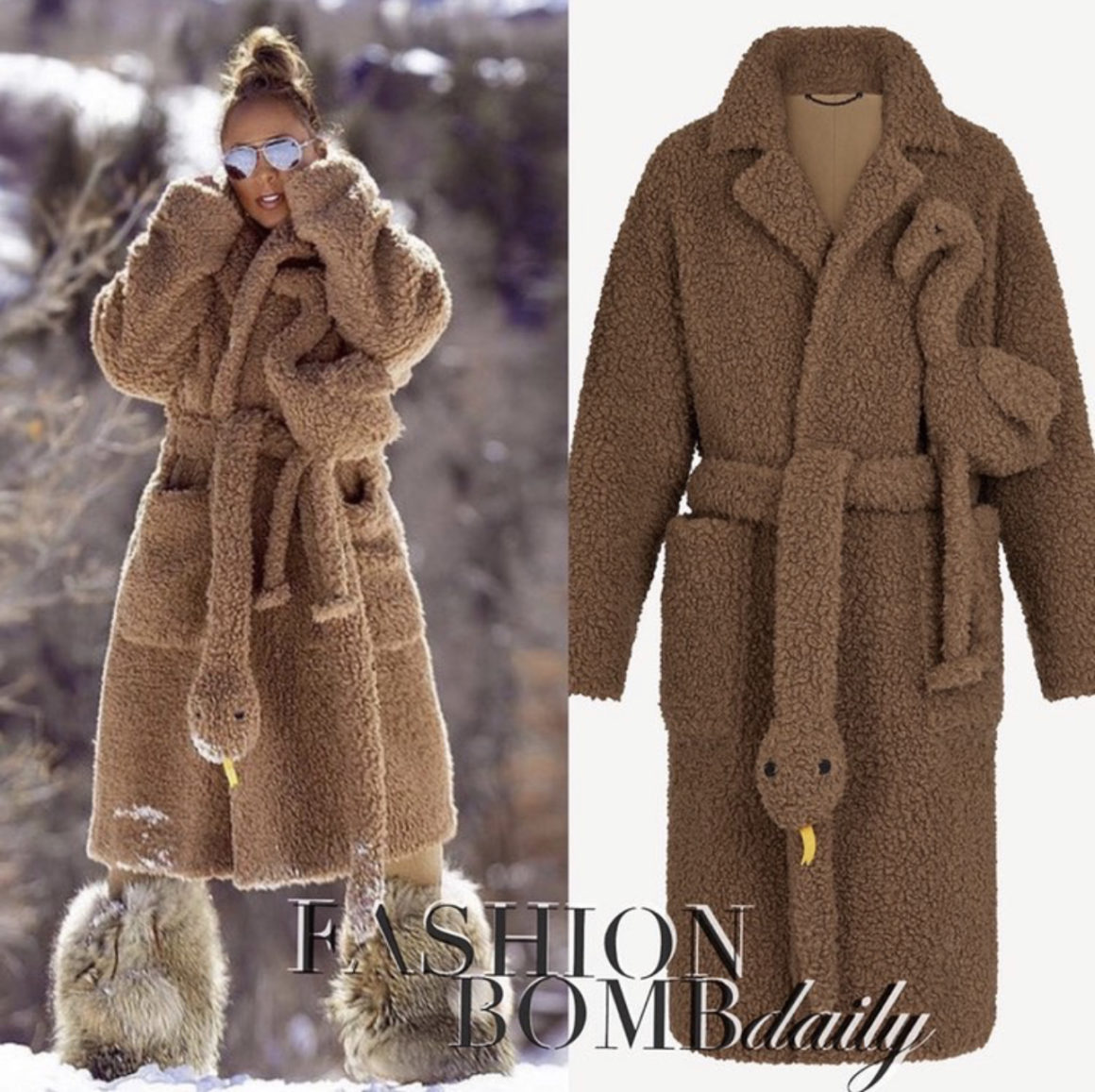 This Louis Vuitton inspired fur trimmed fleece coat is sure to be