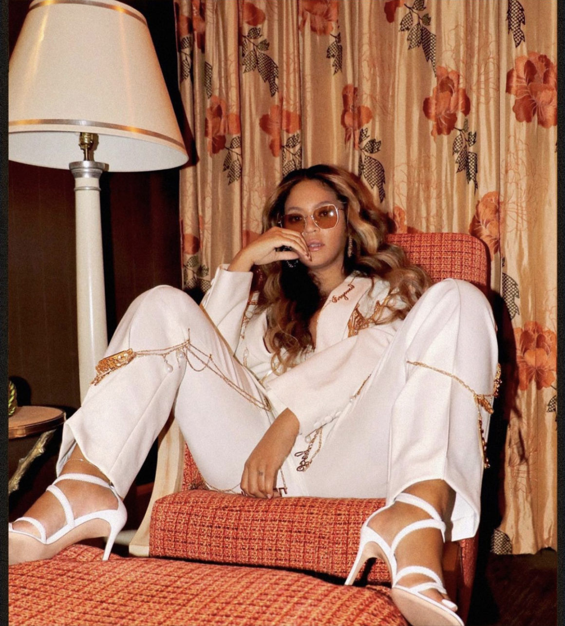 Beyoncé Enjoys Vegas in Area’s Spring 2020 White Custom NameChain Suit