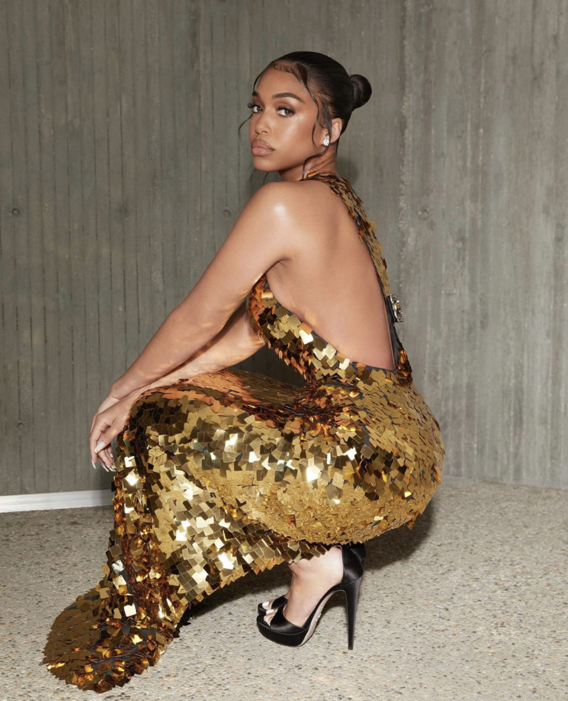 Lori Harvey and Michael B. Jordan Match Each Others Fly in Custom Prada Looks Including Gold Plated Dress and Black Satin Suit for His ‘Without Remorse Movie Premiere