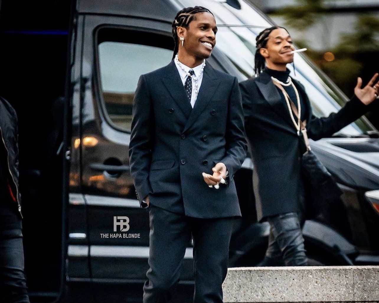 A$AP Rocky wearing Celine suit, pearl necklace and Bottega shoes at the  premiere of his documentary Stockholm Syndrome. The perfect…
