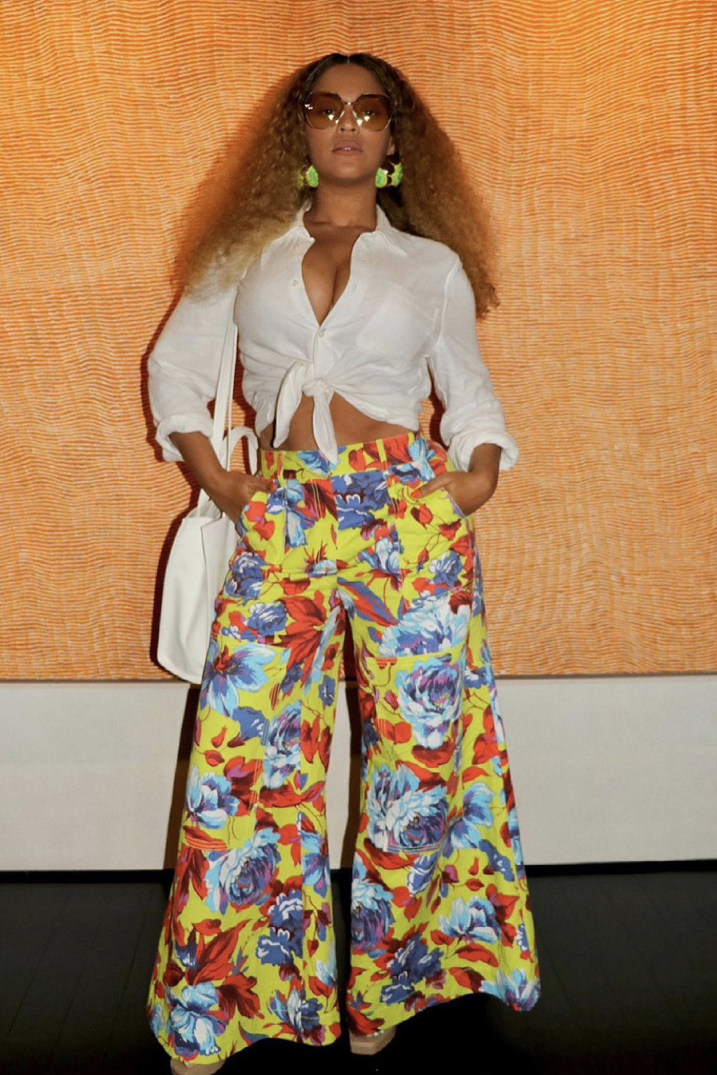 Beyonce Gives a Style Moment While Out in NYC With Jay Z Rocking Black Designer Pieces Including Christopher John Rogers Floral Spring 2021 Pants and Telfar White Bag8