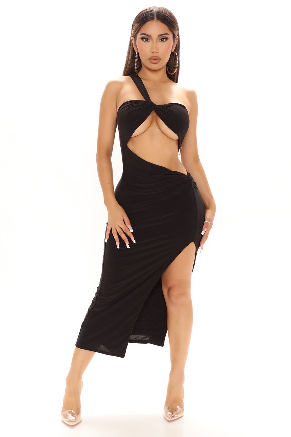 Draya Michele Delivers a Style Moment in Fashion Nova Black One Shoulder Cutout Dress2