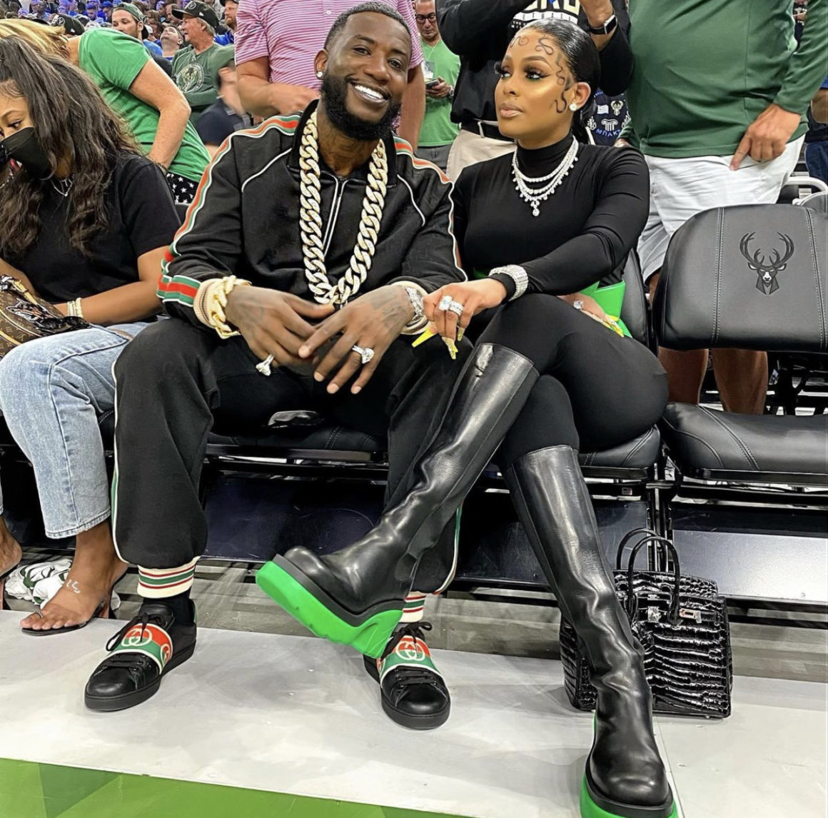 Keyshia Ka Oir Attends The Nba Finals Game Wearing Bottega Veneta Pieces Including The Green Wrapped Corset And Boots