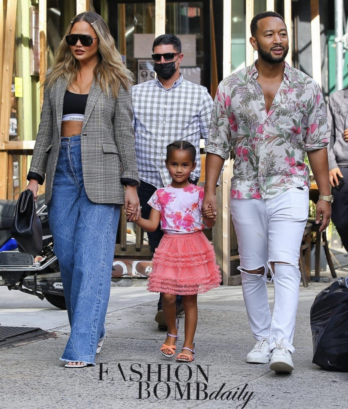 Chrissy Teigen Spotted on Family Outing in SoHo With John Legend and Daughter Luna Wearing Casual Chic Look