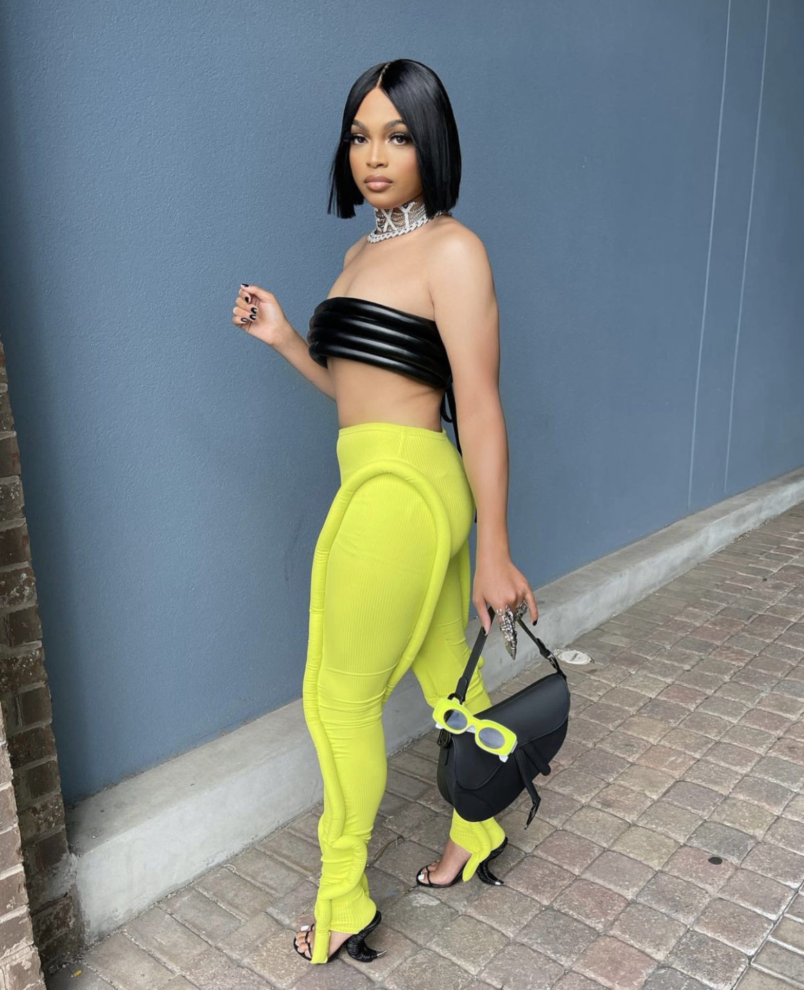 Wardrobe Inquiry: Alonzo Arnold Stuns in TLZ L'Femme Look Featuring Black  Stacked Tube Bandeau Top and Lime Green Leggings – Fashion Bomb Daily