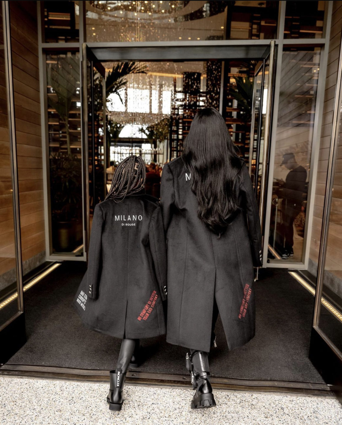 Monica and Daughter Laiyah Get Fly Together in Matching Black Milano Di Rouge Black Trench Coats4