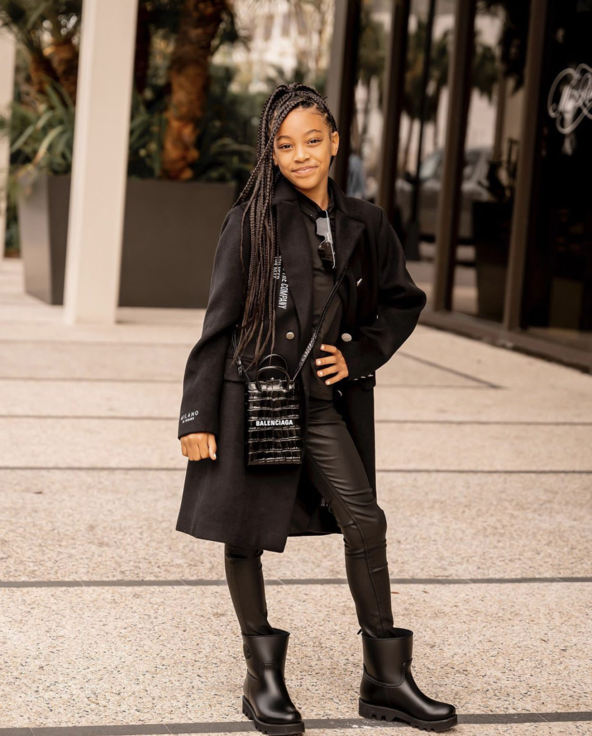 Monica and Daughter Laiyah Get Fly Together in Matching Black Milano Di Rouge Black Trench Coats5