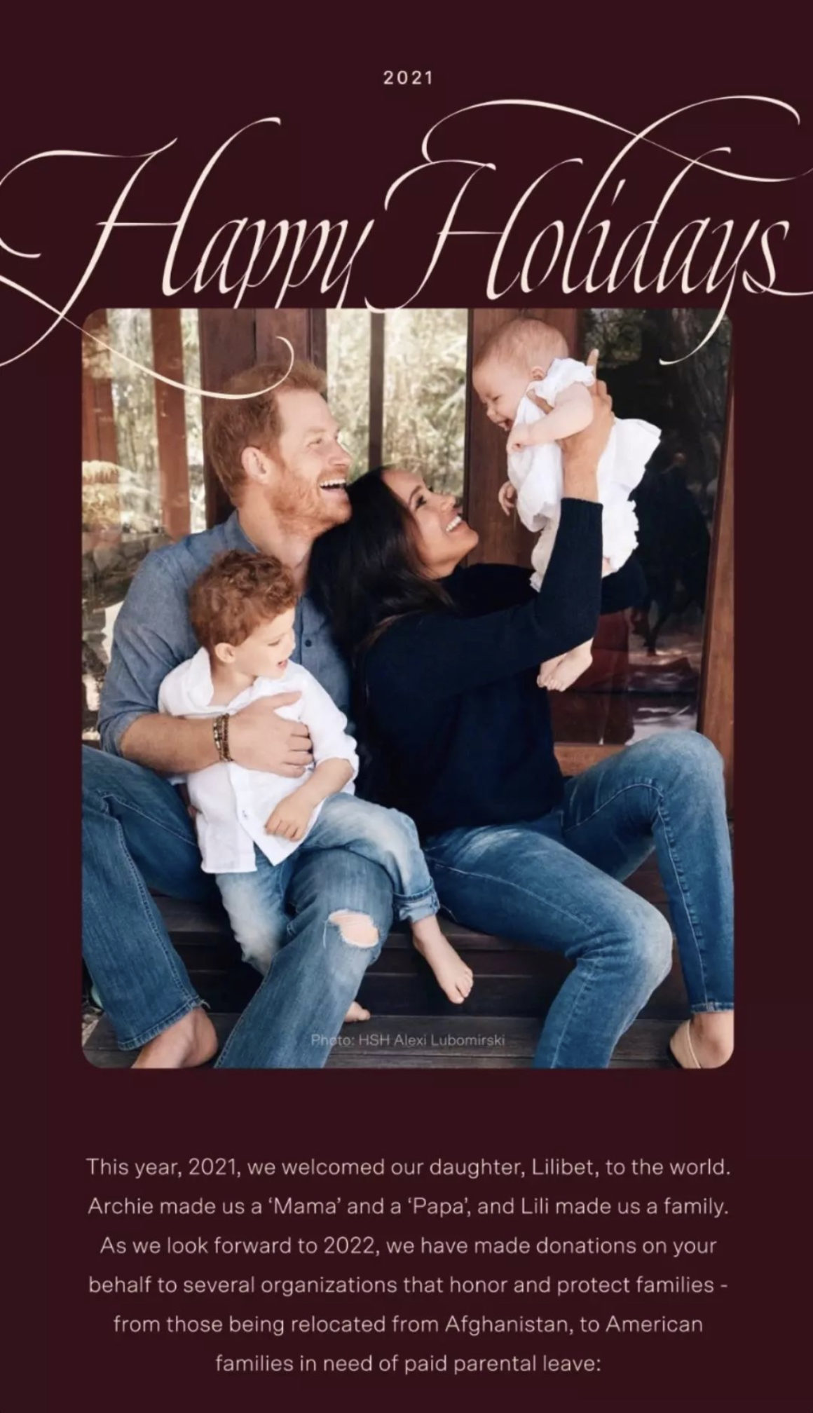 Prince Harry and Meghan Markle Share 2021 Christmas Card Photo Featuring Archie and First Glimpse at Baby Lilibet 3