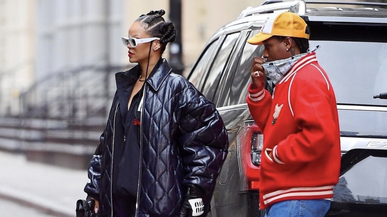 Rihanna and A$AP Rocky Spend the Day Shopping Together in NYC: Wears Miu Miu Quilted Patent Jacket With Martine Rose Black Tracksuit and Balenciaga Black Ankle Boots + A$AP Rocky Wears