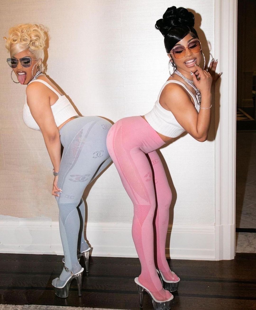 Cardi B and Hennessy Carolina Pose in Pink and Blue Chanel