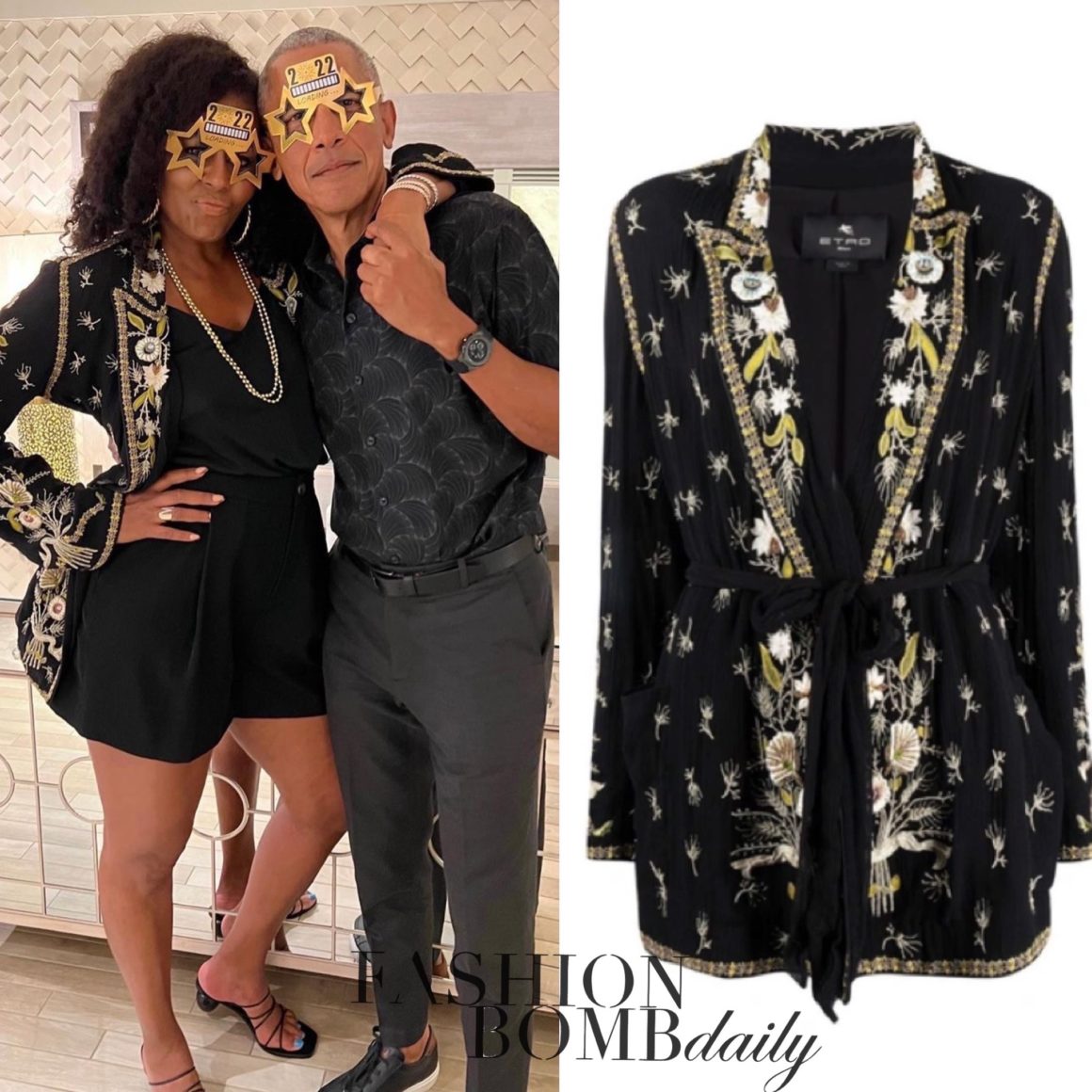 4 Former First Lady Michelle Obama Poses with Her 22Boo22 Former President Barack Obama in 7000 Etro Blazer Jacket