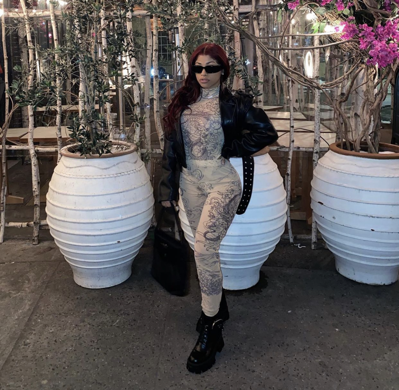 Cardi B and Hennessy Carolina Pose in Pink and Blue Chanel Leggings and  Sybgco Giant Crystal Hoops – Fashion Bomb Daily