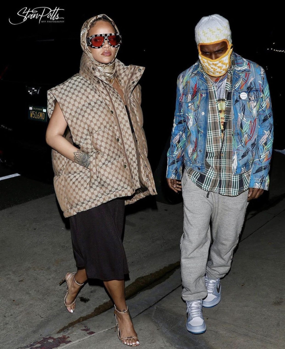 Rihanna Grabs Dinner at Giorgio Baldi for Date Night With A$AP Rocky,  Wearing Gucci x Balenciaga Monogram Look