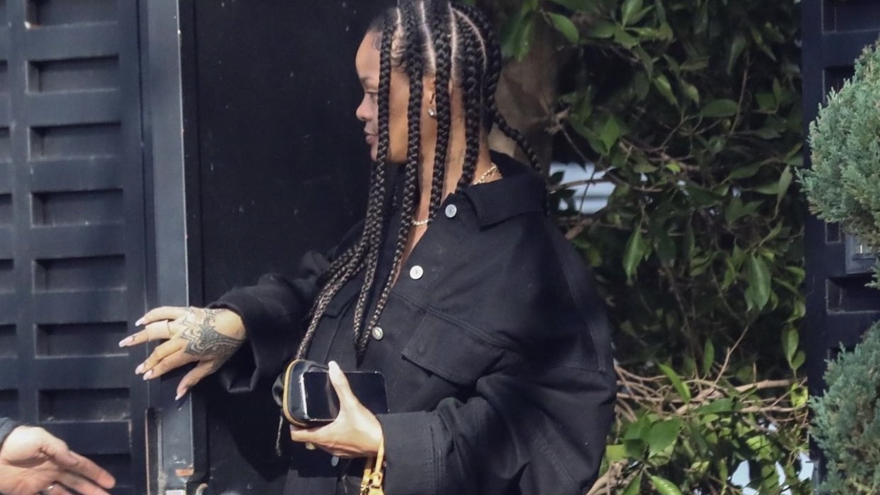 Rihanna Spied Leaving Boyfriend A$AP Rocky's Place in LA Wearing The Attico  Black Oversized Denim Jacket, Off-White x Air Jordan 4 'Sail' Sneakers and  Vintage Louis Vuitton Monogram Graffiti Bag – Fashion