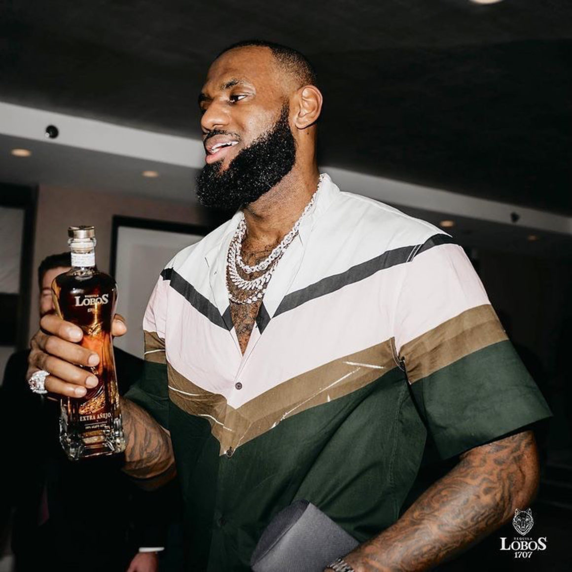 Lebron James Most Requested Superbowl Green Color Block Stripe Chevron  Button Shirt Look + Savannah James's Margiela Punched Hole Denim Jacket and  Jeans Look – Fashion Bomb Daily