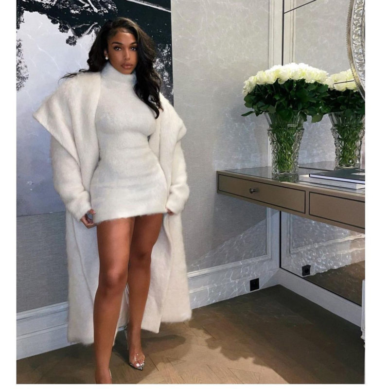 Celebs Love: Laquan Smith’s White Fuzzy Mohair Dress and Matching Coat ...