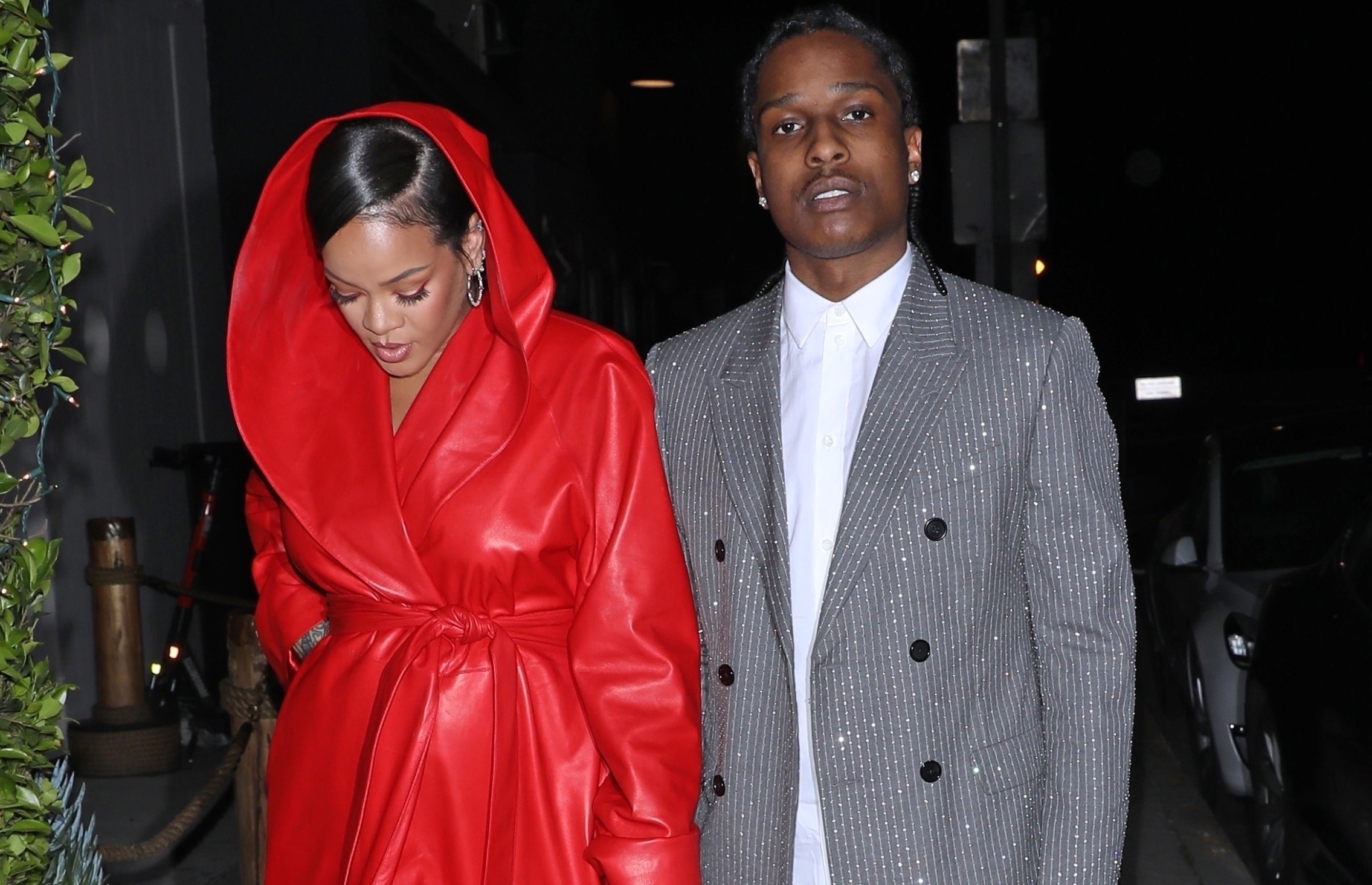 Rihanna and ASAP Rocky Attend Fenty Beauty Event with Rih in Custom Green  and Pink The Attico and ASAP Rocky in Purple Louis Vuitton x Virgil Abloh  Jacket – Fashion Bomb Daily
