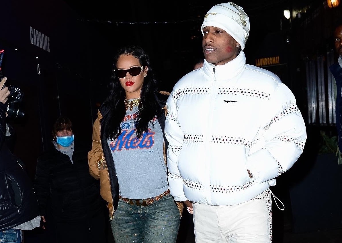 Rihanna Spied Leaving Boyfriend A$AP Rocky's Place in LA Wearing The Attico  Black Oversized Denim Jacket, Off-White x Air Jordan 4 'Sail' Sneakers and  Vintage Louis Vuitton Monogram Graffiti Bag – Fashion