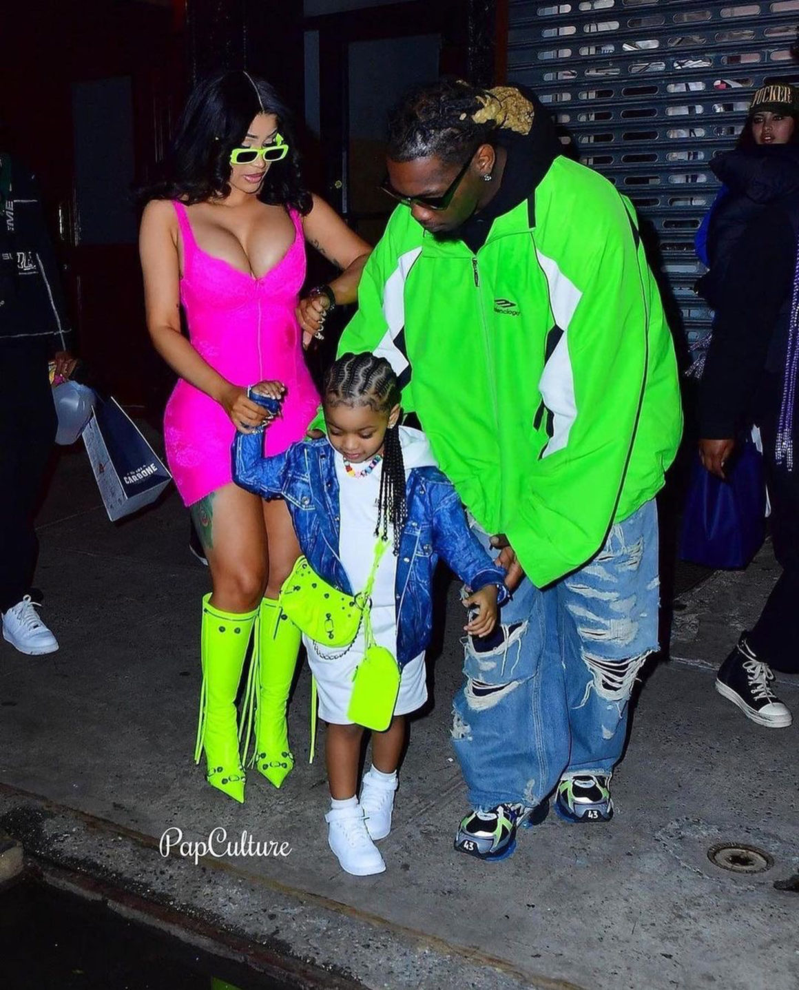 Cardi B, Offset, and Step Out in Neon Pink and Green Balenciaga Looks