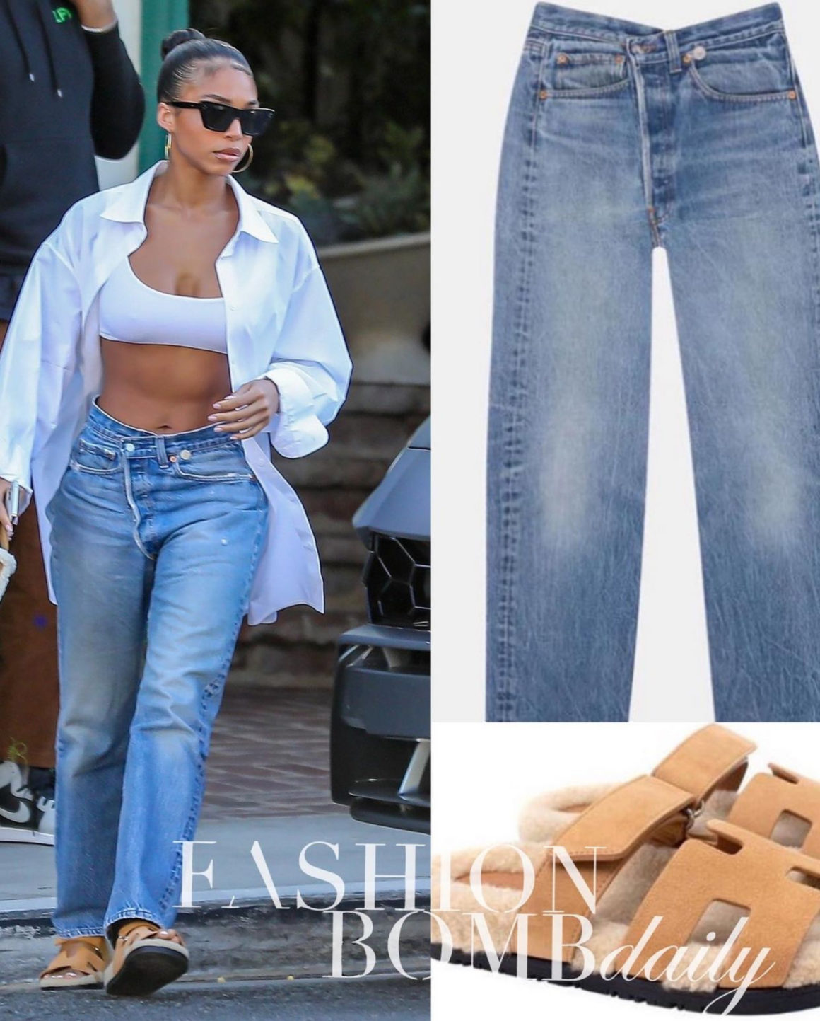 Lori Harvey Shows Off Abs in Naked Wardrobe White Crop Top, Vetements Logo  Jeans, and Bottega Veneta Green Accessories – Fashion Bomb Daily
