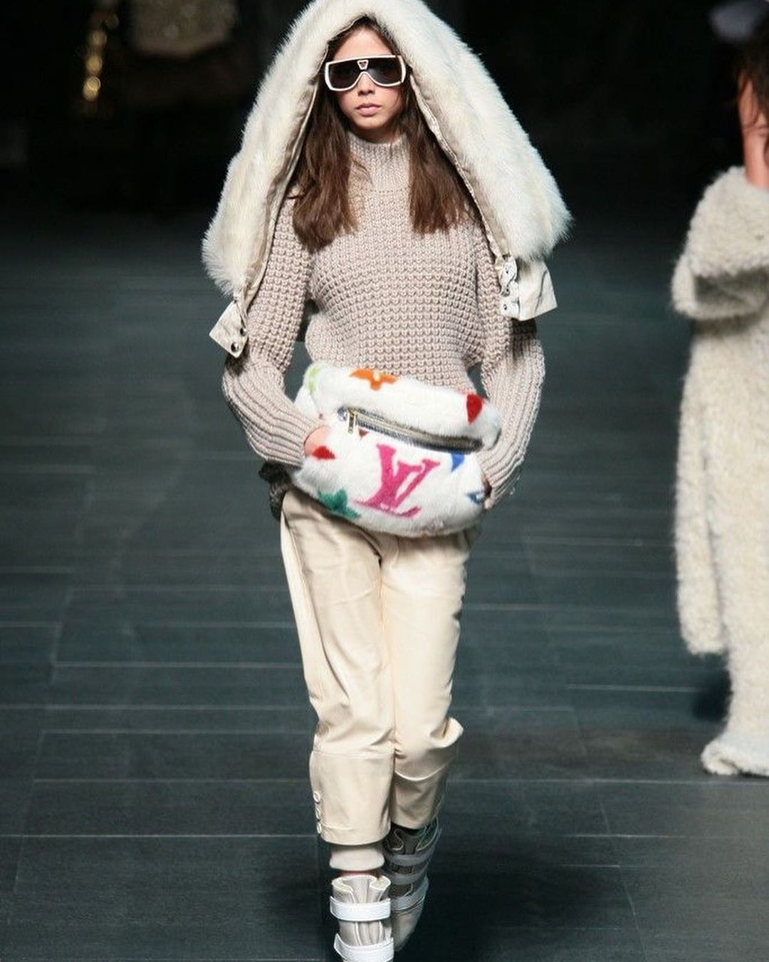 Louis Vuitton LV monogram mink fur hoodie coat white men women winter