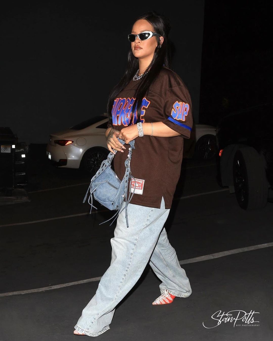 Rihanna Embraces Street Style Post Baby in Black Balenciaga Supreme Jerseys Nike and More9