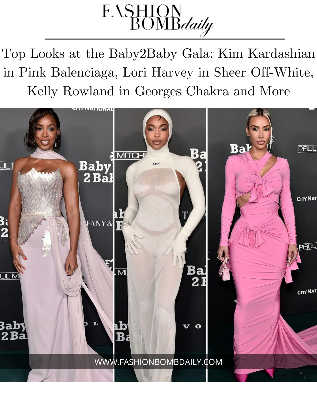 Top Looks at the Baby 2 Baby Gala Kim Kardashian in Pink Balenciaga Lori Harvey in Sheer Off White Kelly Rowland in Georges Chakra and More