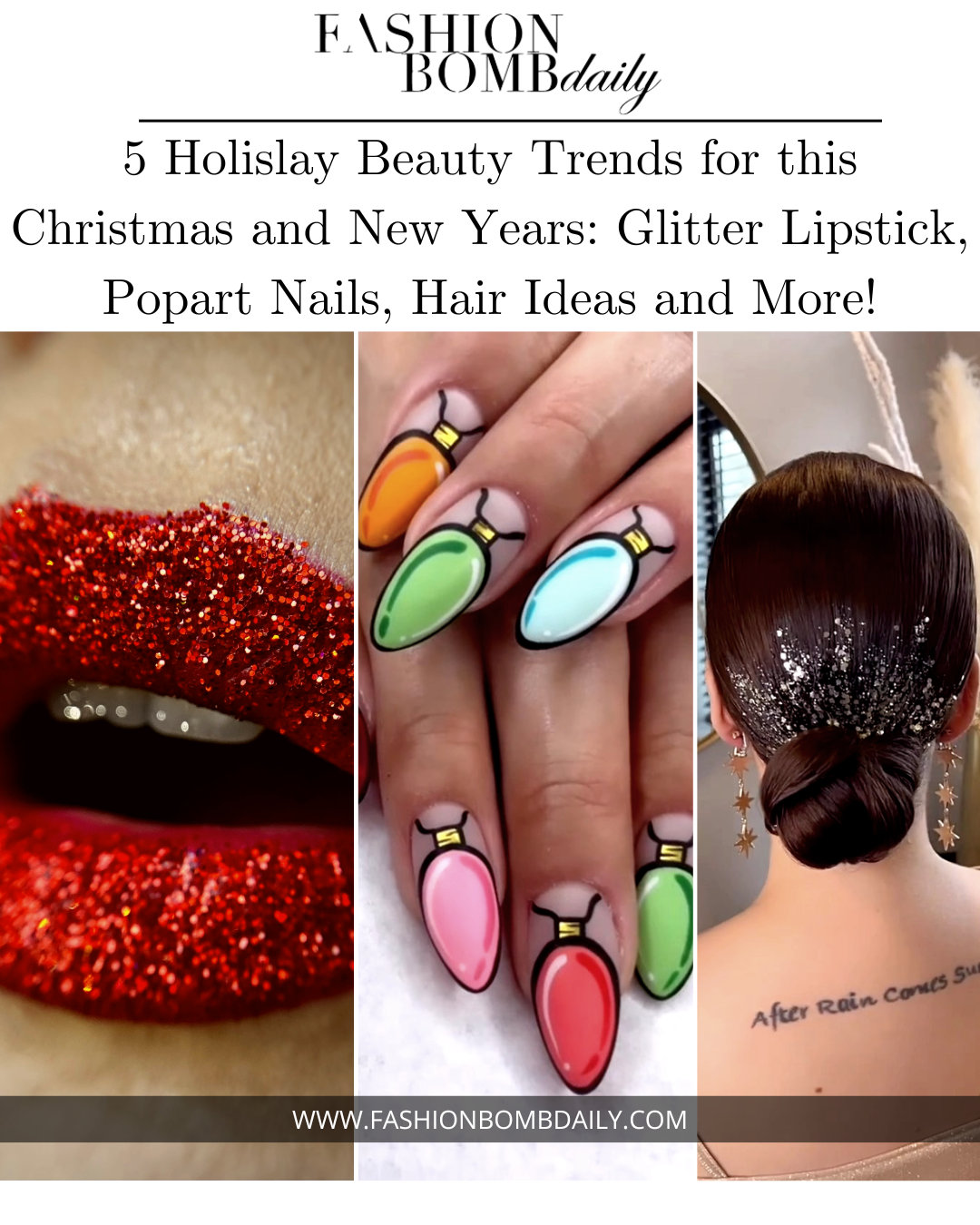 5 Holislay Beauty Trends for this Christmas and New Years Glitter Lipstick Popart Nails Hair Ideas and More
