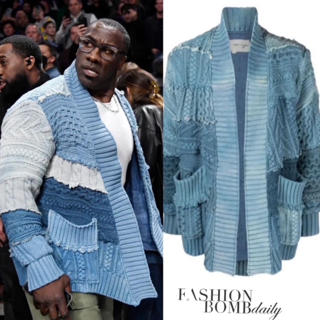 Shannon Sharpe’s Lakers vs Grizzlies Game Greg Lauren Blue Patchwork Cardigan + What was the Heated Argument About?