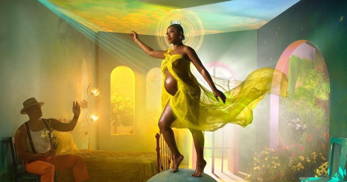 Keke Palmer Glows in Yellow Fendi Dress for her Fine Art-Inspired Maternity Photo by David LaChapelle