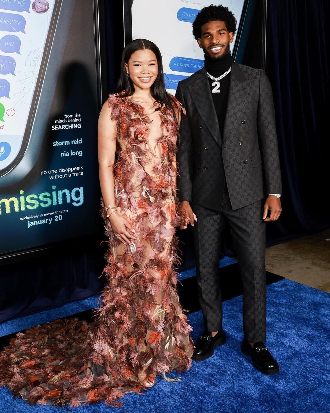 Fashion Bomb Couple Storm Reid and Shedeur Sanders Attended the Premiere Missing Wearing Balmain and Gucci
