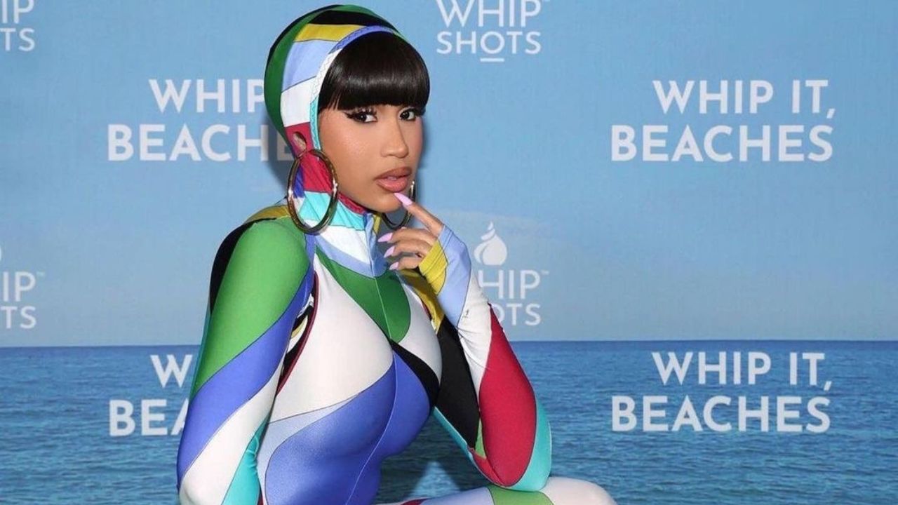 Cardi B Wore a Multicolor Emilio Pucci Hooded Catsuit with David and Saul Platforms to the Whip Shots Launch Party in Santa Monica