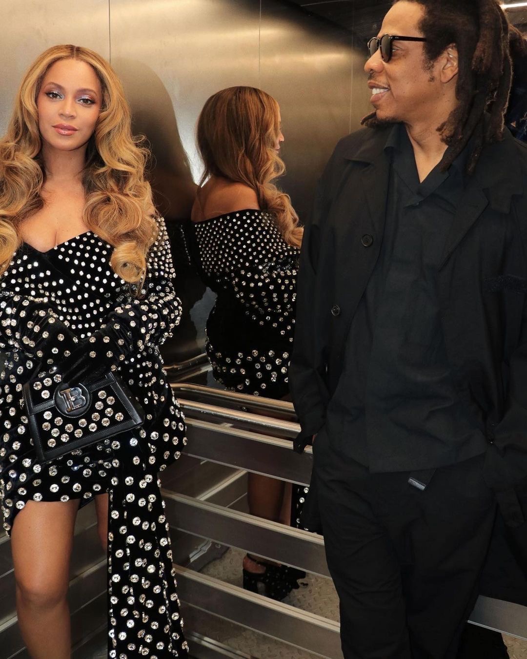 Beyonce Wore a Black Embellished Balmain Dress While On a Dinner Date ...