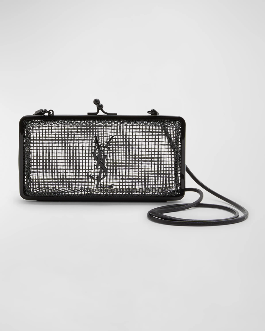 Black YSL-logo cage clutch bag, Saint Laurent
