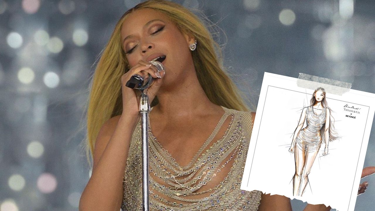 Queen Beyoncé wore a Silver Diamond and Crystal Embellished Tiffany & Co Mini Gown Whereas Acting on her Renaissance Tour